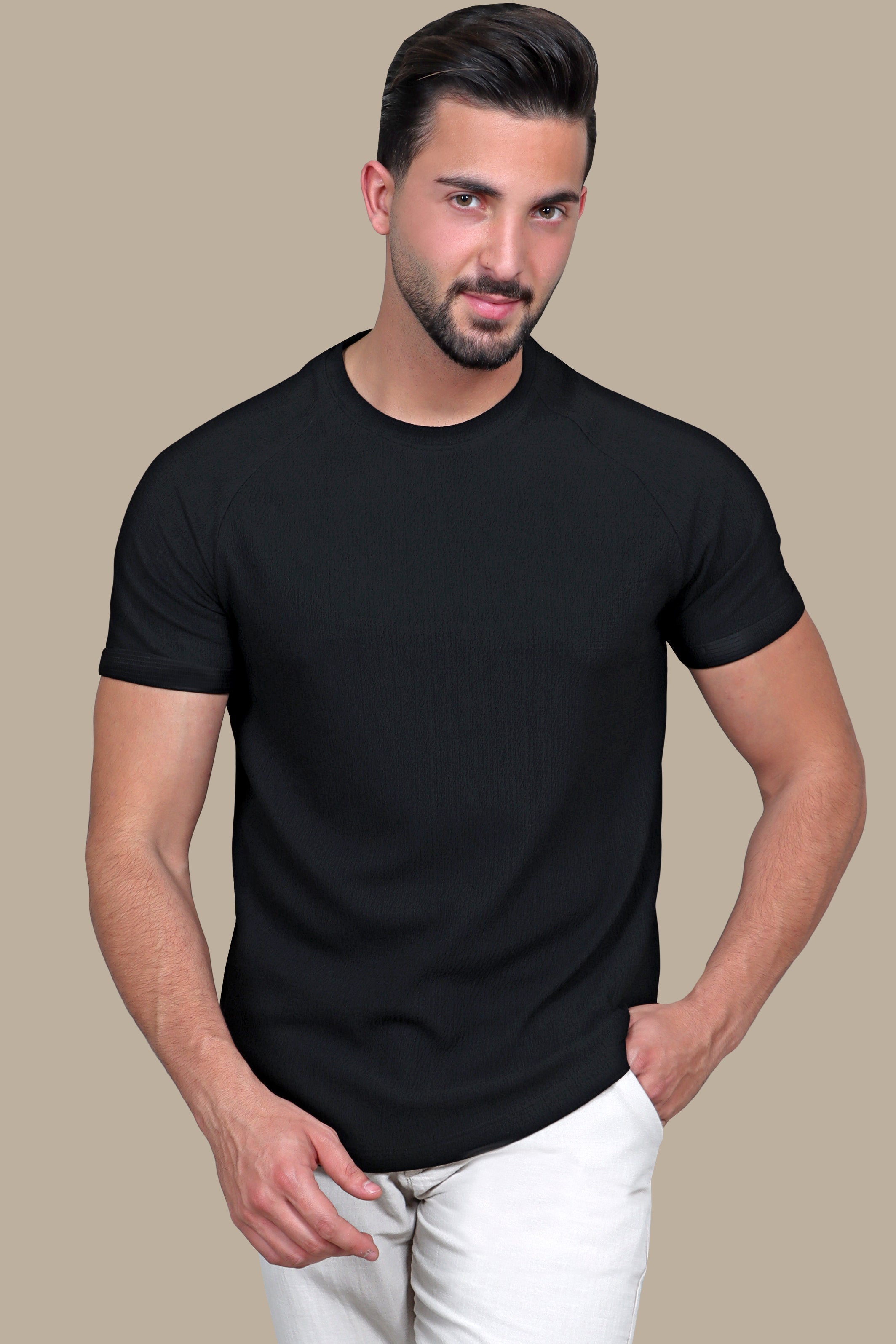 Urban Edge: Black Oversize Shoulder Cut T-Shirt