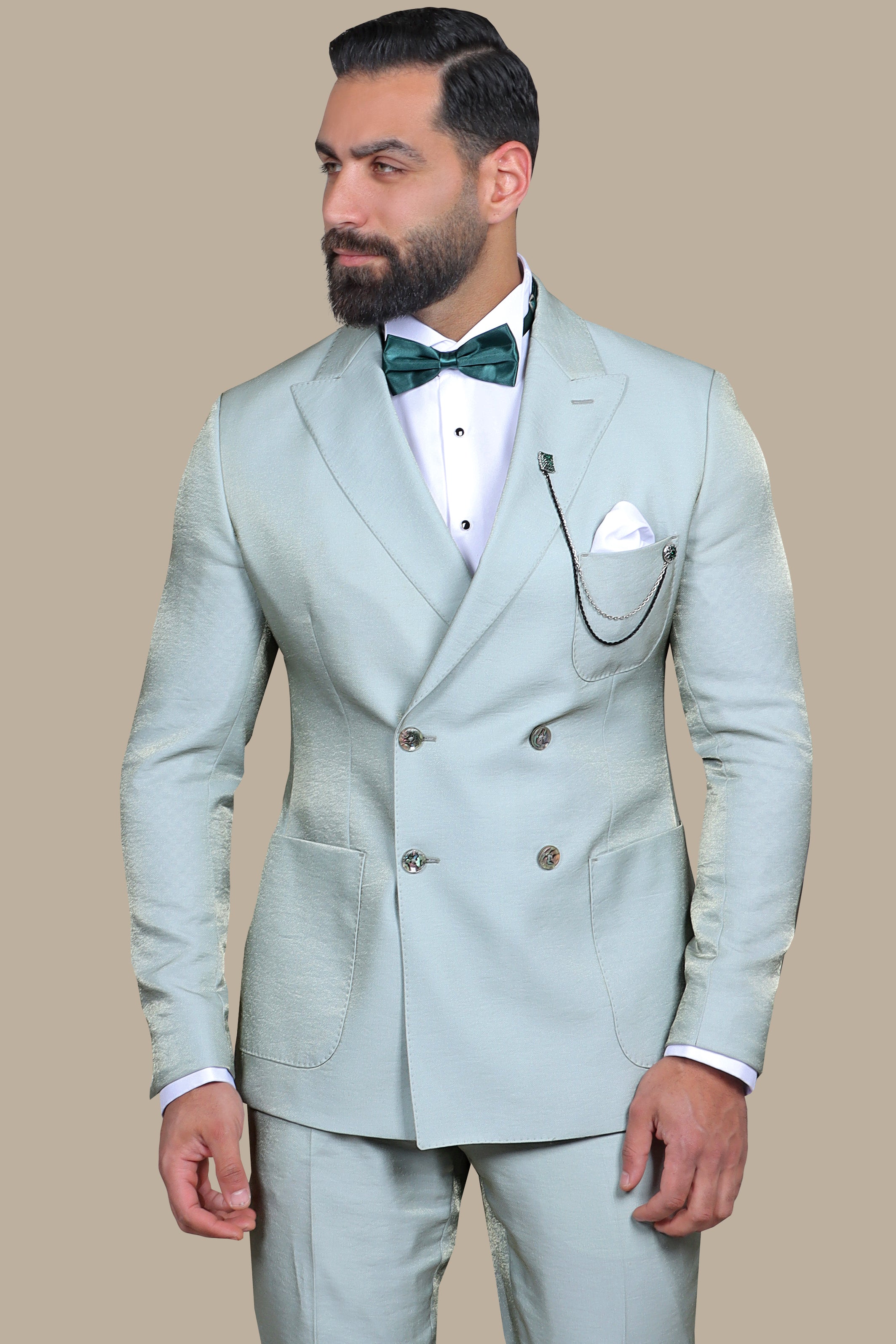 Refined Elegance: Aqua Tuxedo with Patch Pockets
