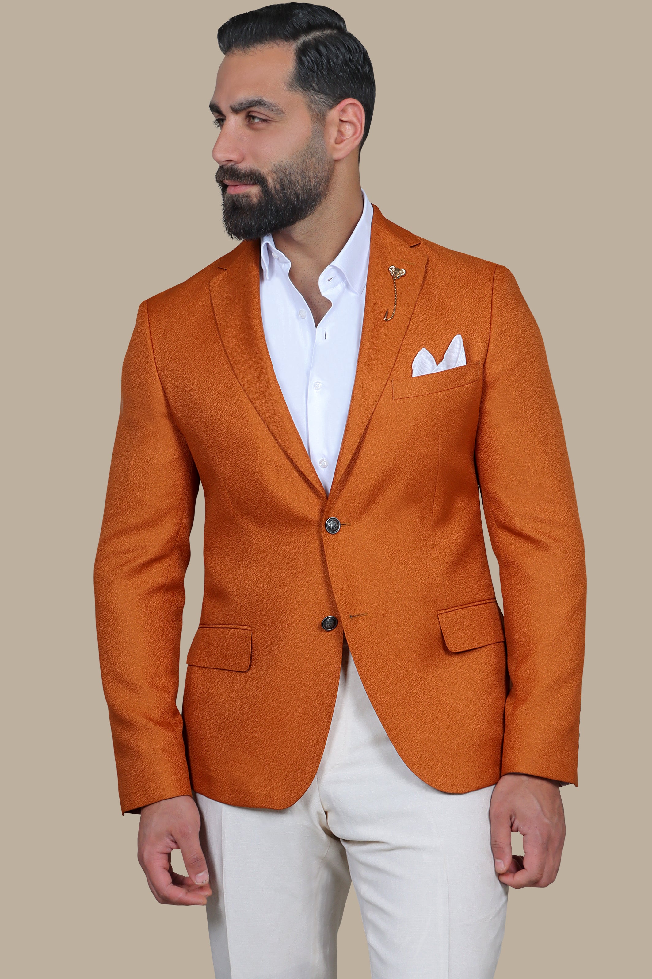 Spice Up Your Style: The FV Blazer in Dark Orange with Notch Lapel