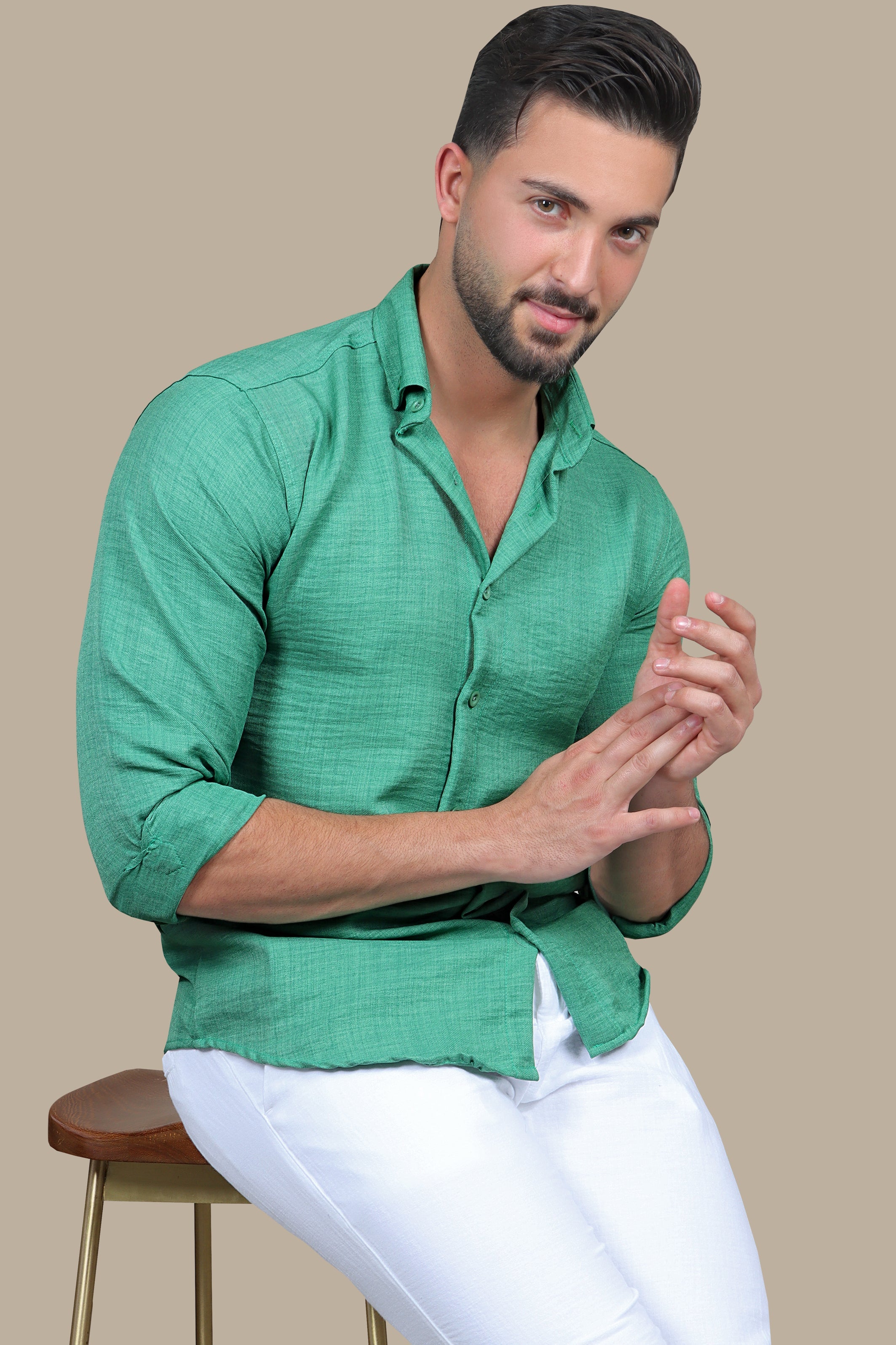 Evergreen Elegance: Classic Long Sleeve Linen Shirt