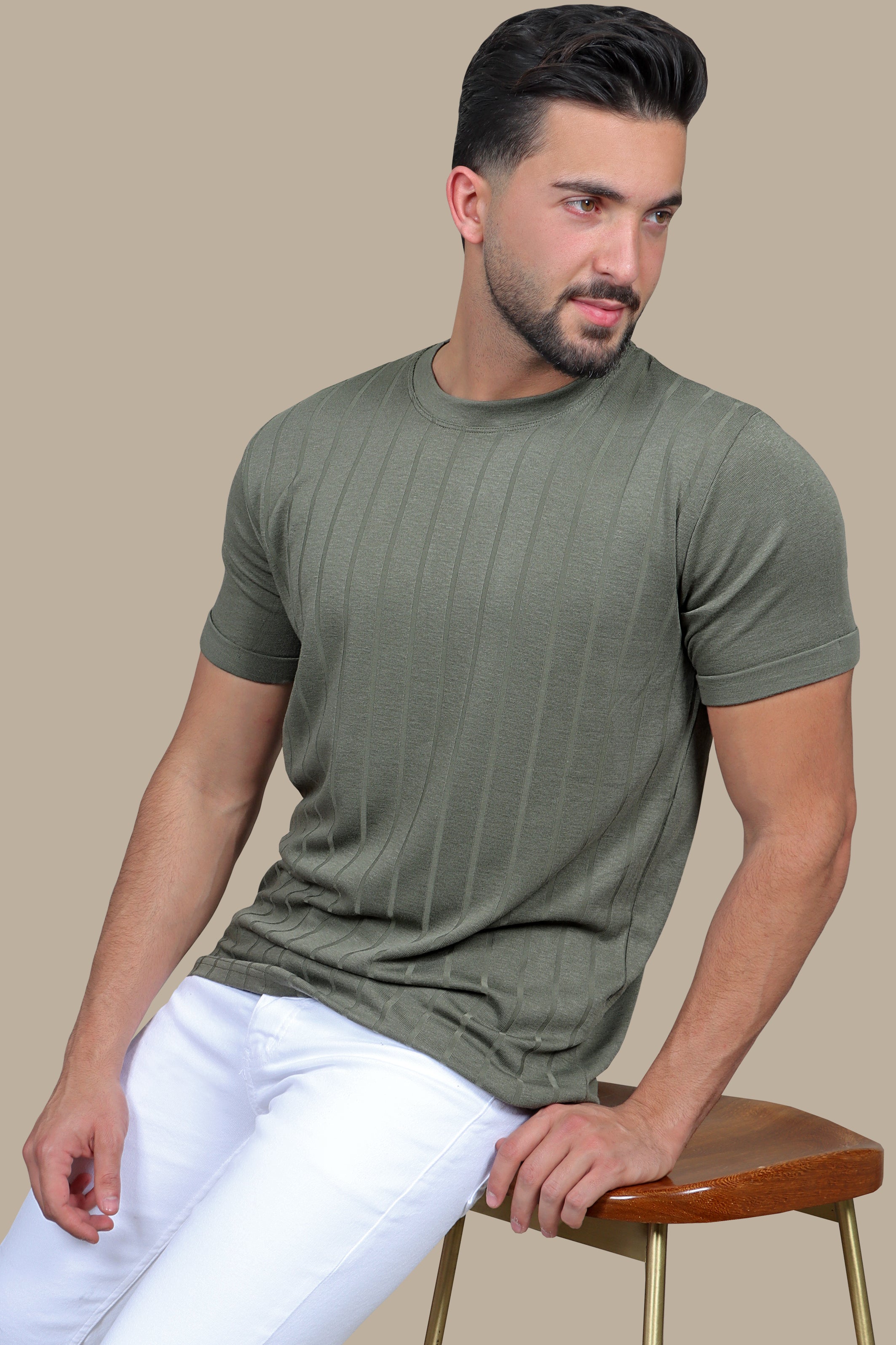 Khaki Striped Classic: Essential T-shirt