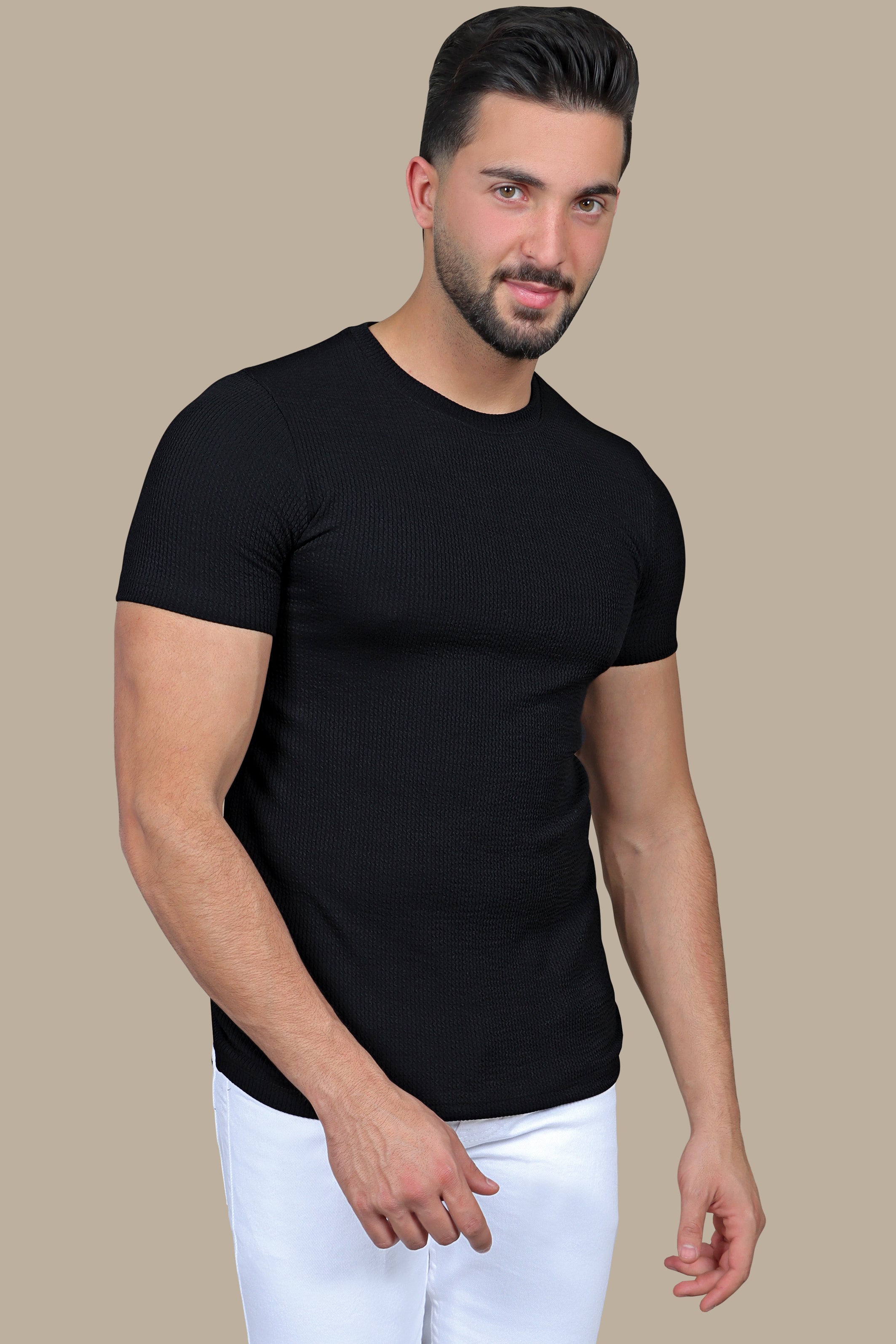 Urban Edge: Black Ripped Vertical Round Neck T-shirt