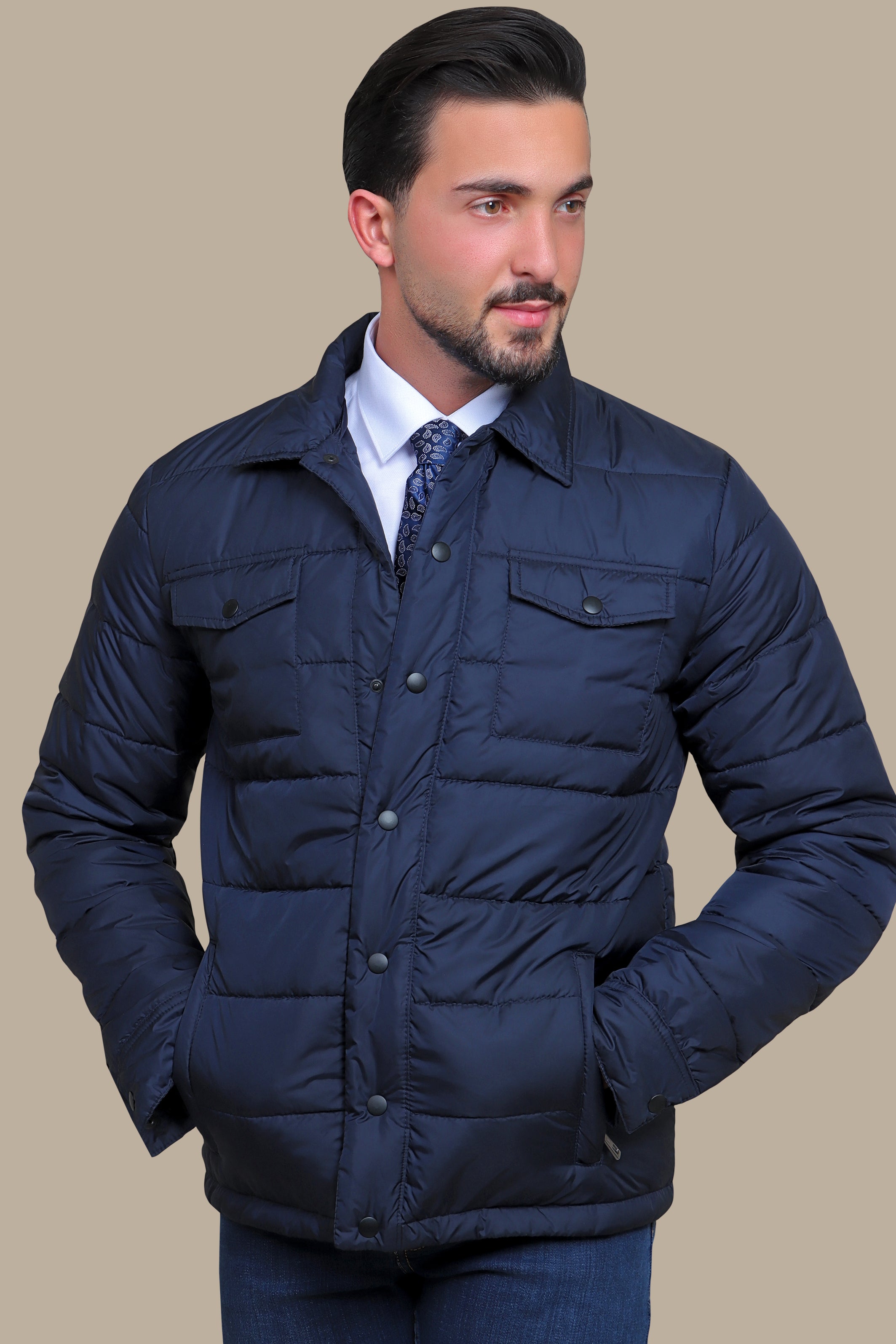 Navy Elegance: Lightweight Puffer Jacket for Effortless Style