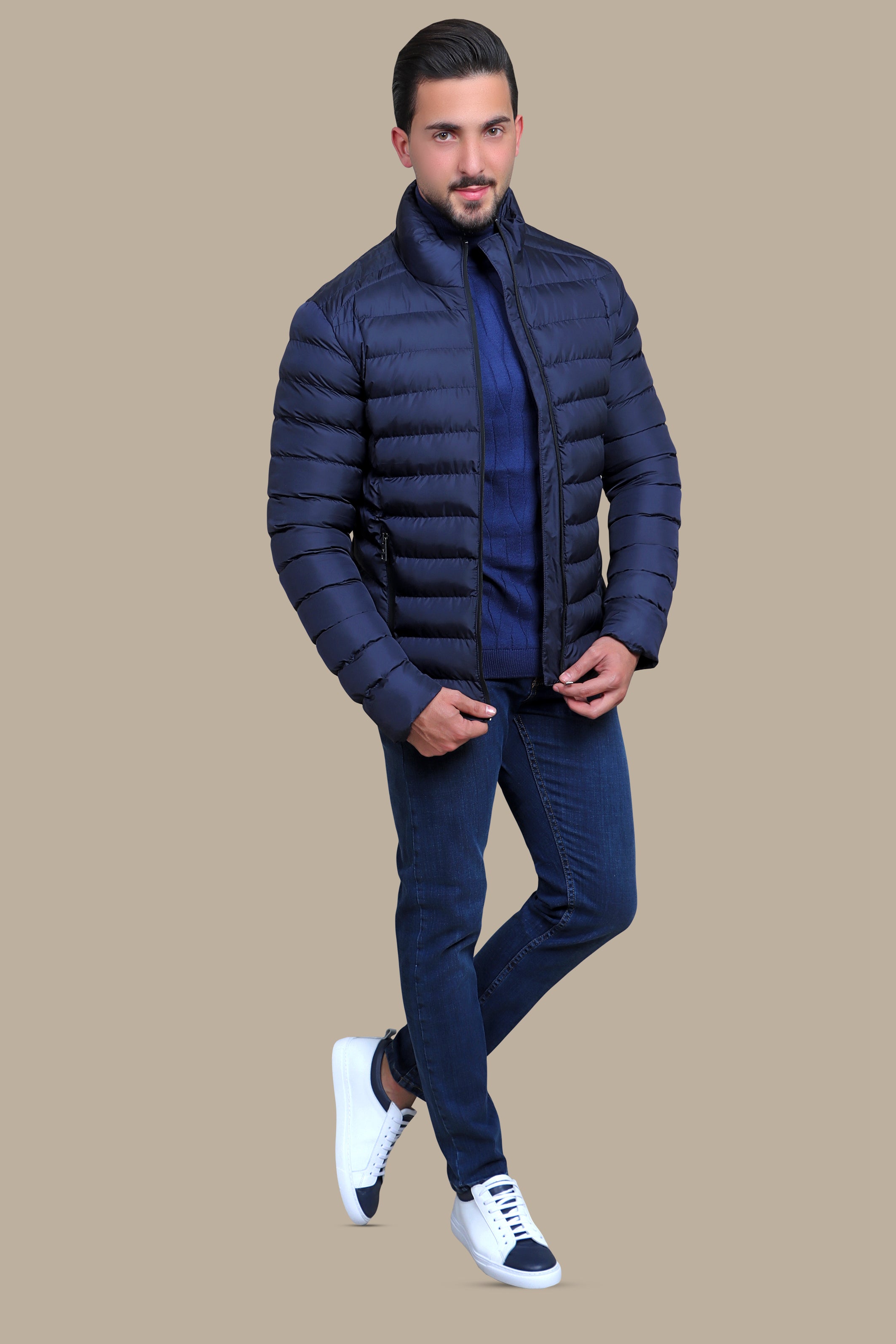 Navy Bliss: Puffer Padded Jacket for Stylish Warmth