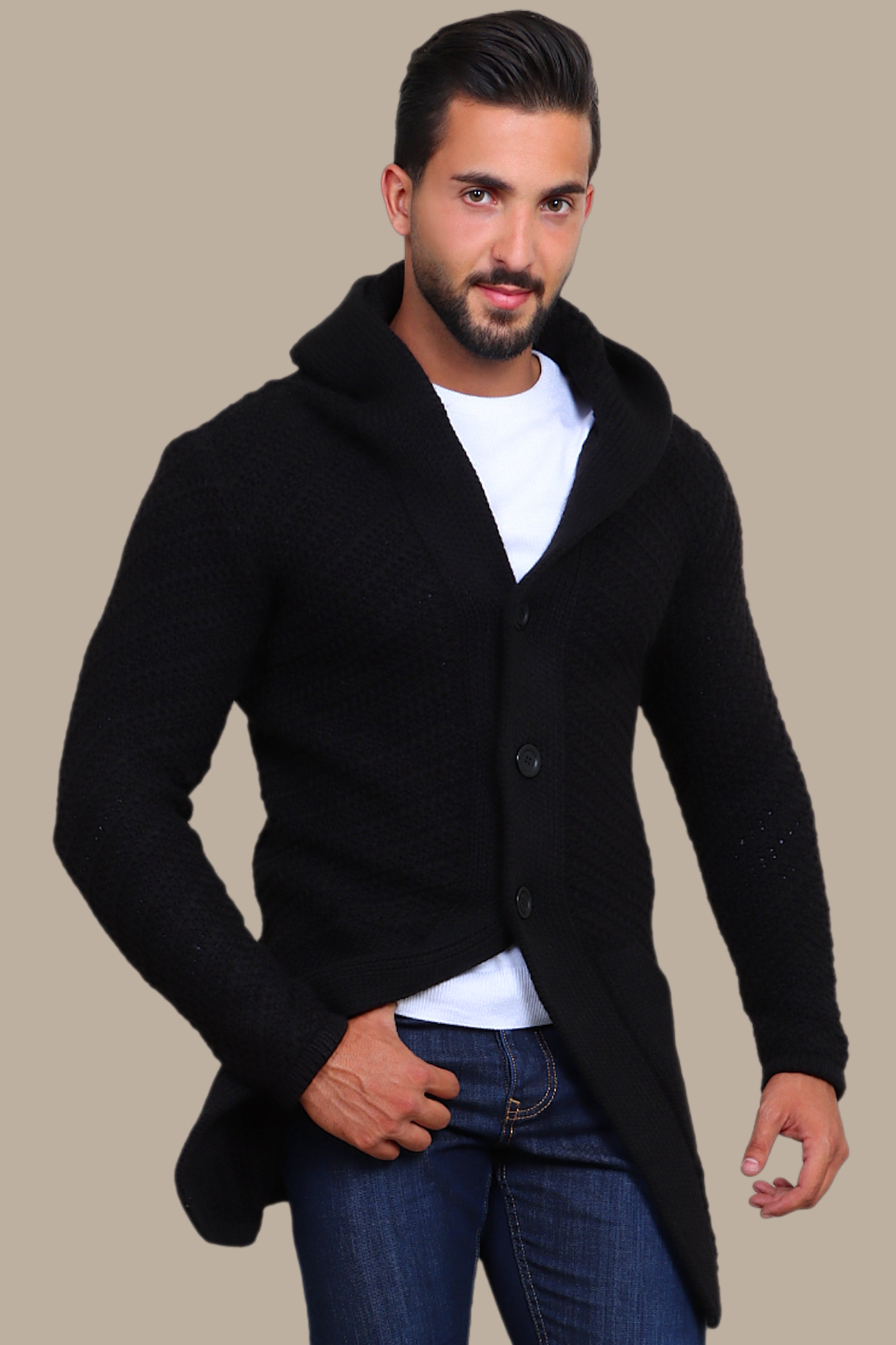 Jacket Long Cardigan Braided | Black