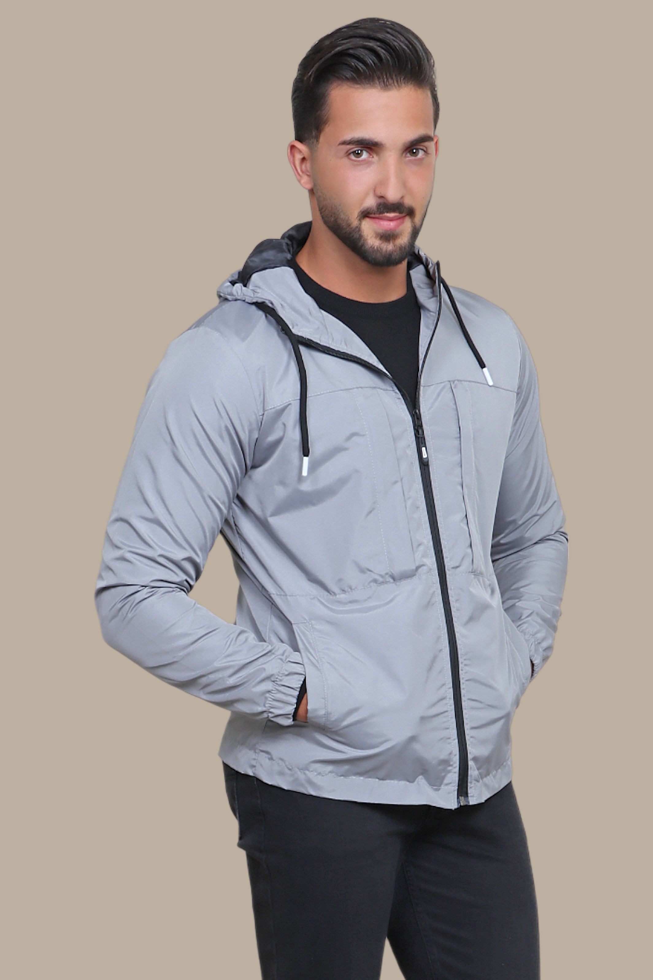 Gray Waterproof Hooded Jacket: Stay Dry in Style