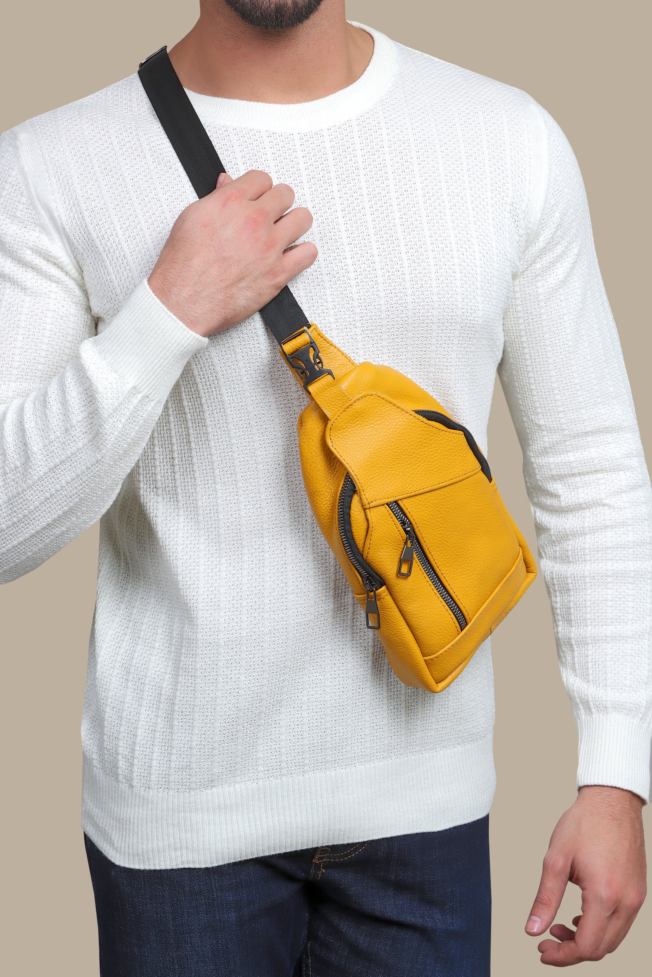 Chic Yellow Leather Crossbody Bag with Curved Sides