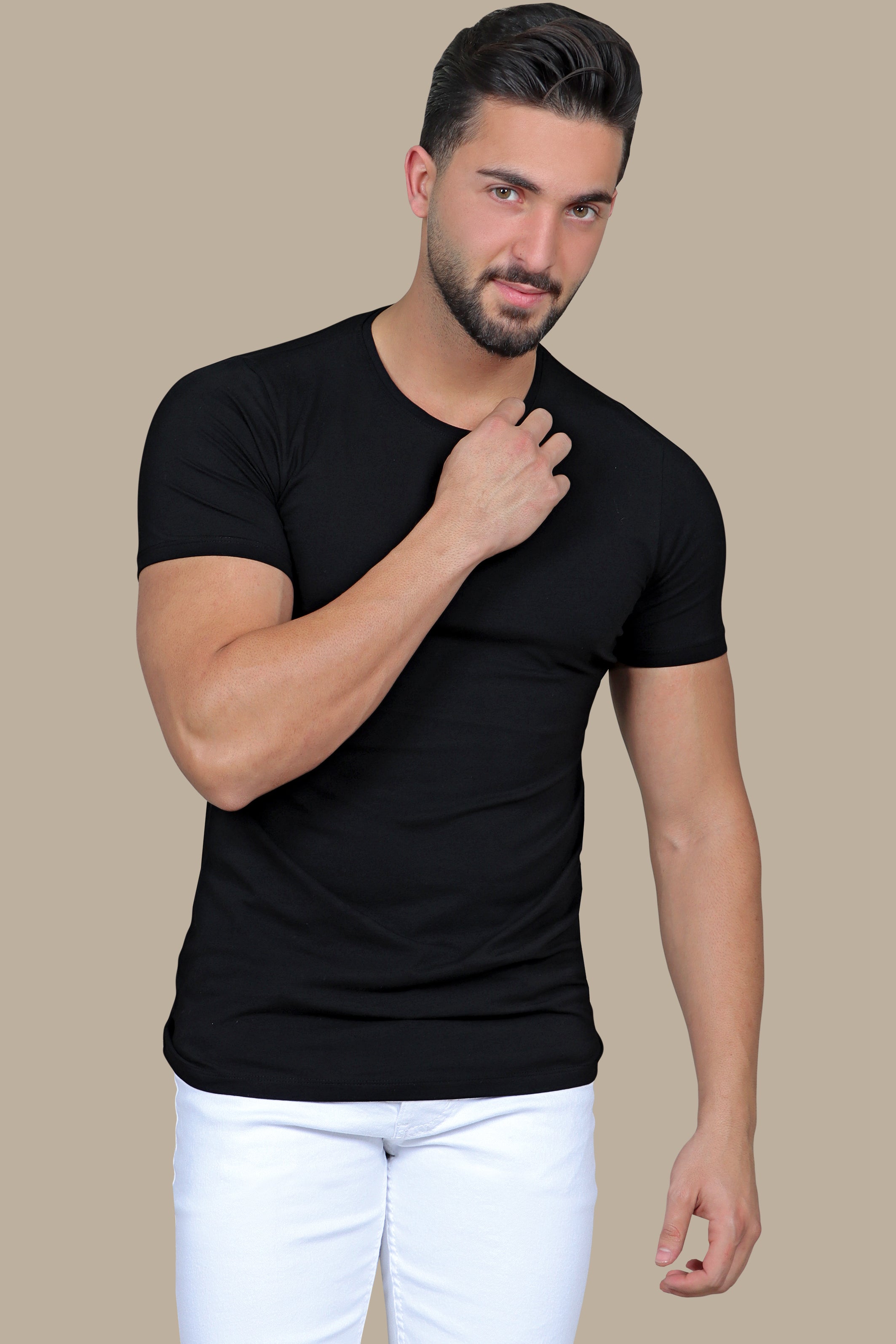 Classic Noir: Black Short Sleeve Basic T-Shirt