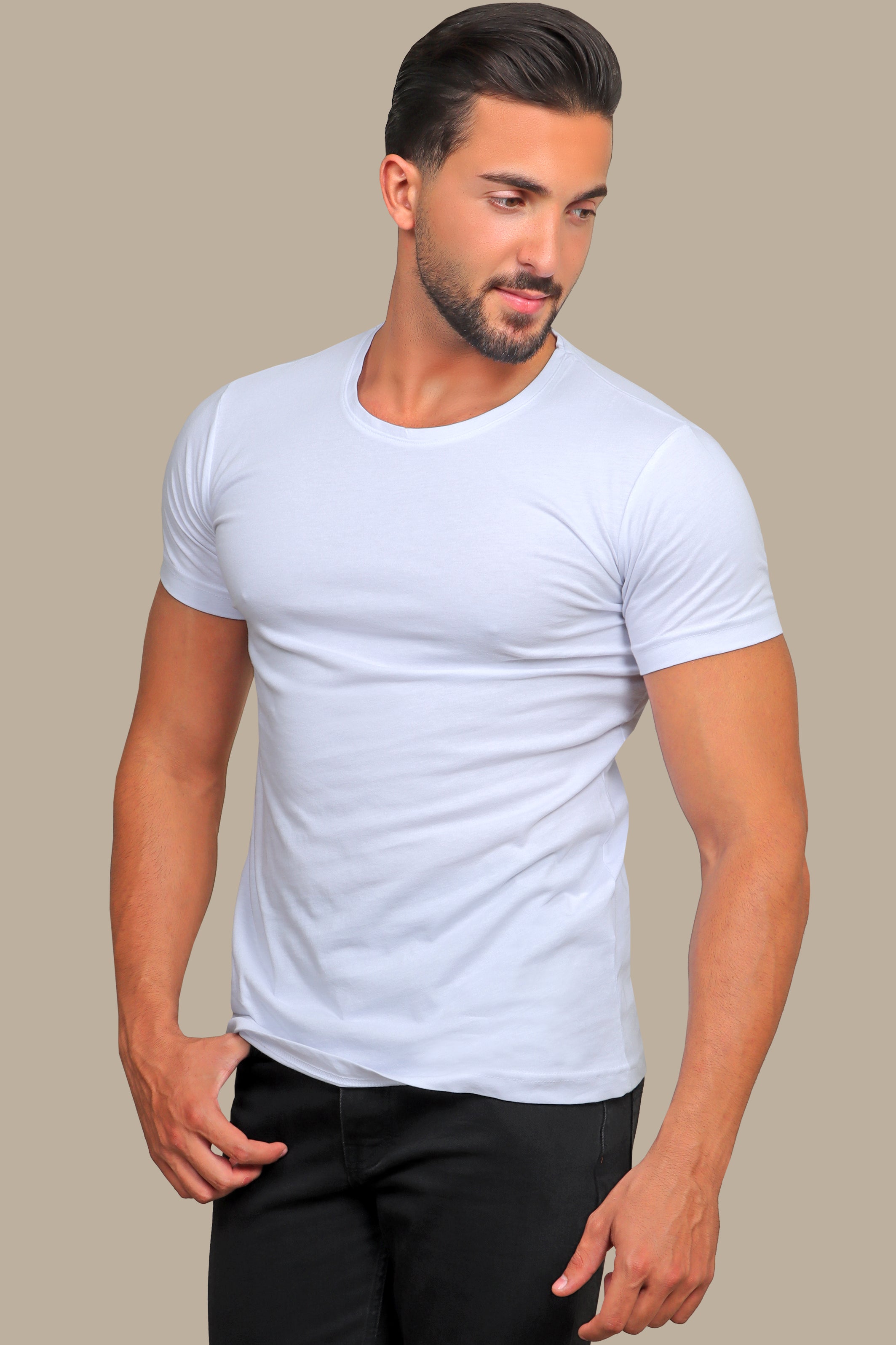 Pure Elegance: White Essentials in Basic Short Sleeve Round Neck