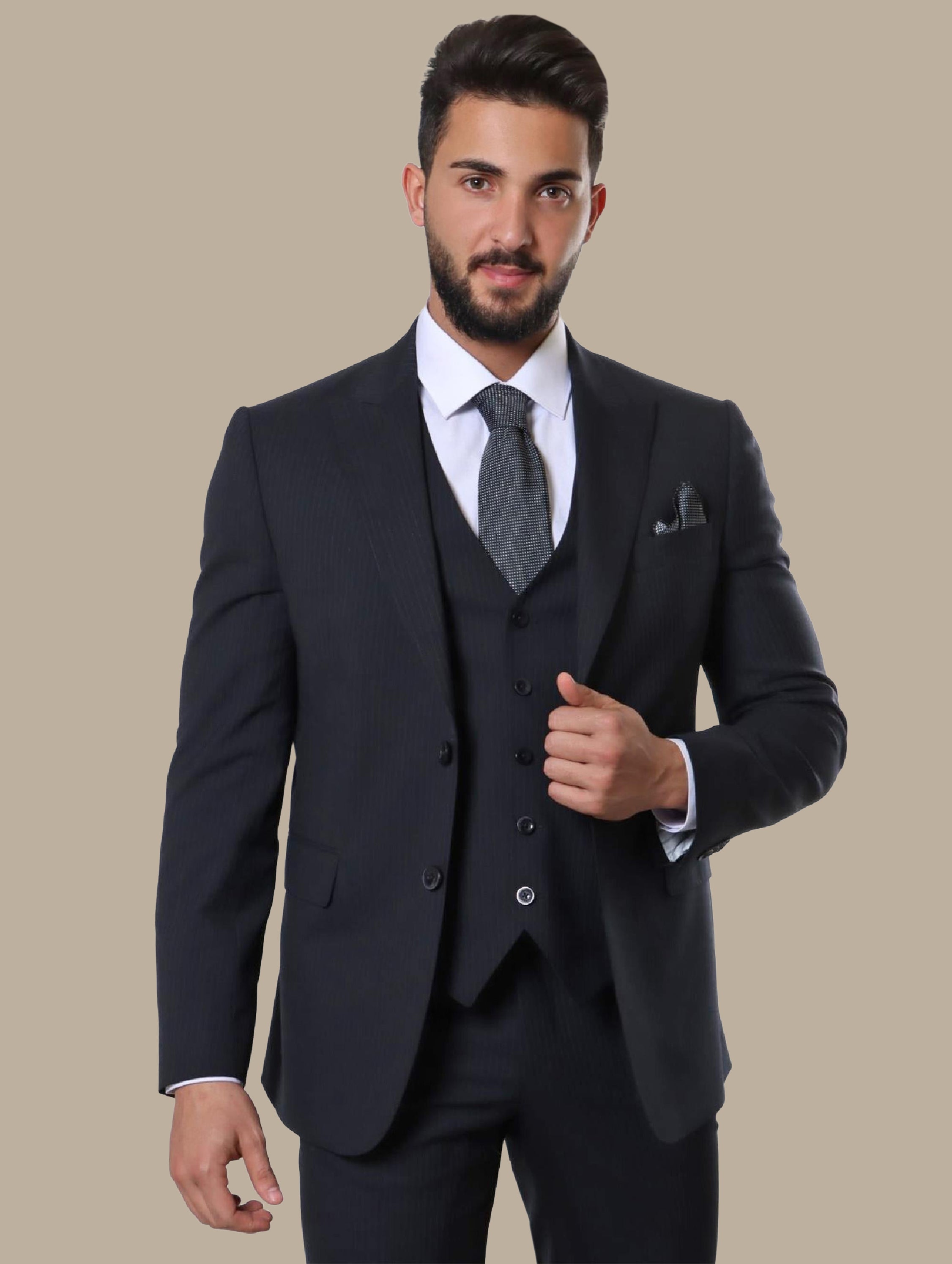 Suit Wool Stripe Regular 3 Pcs | Black