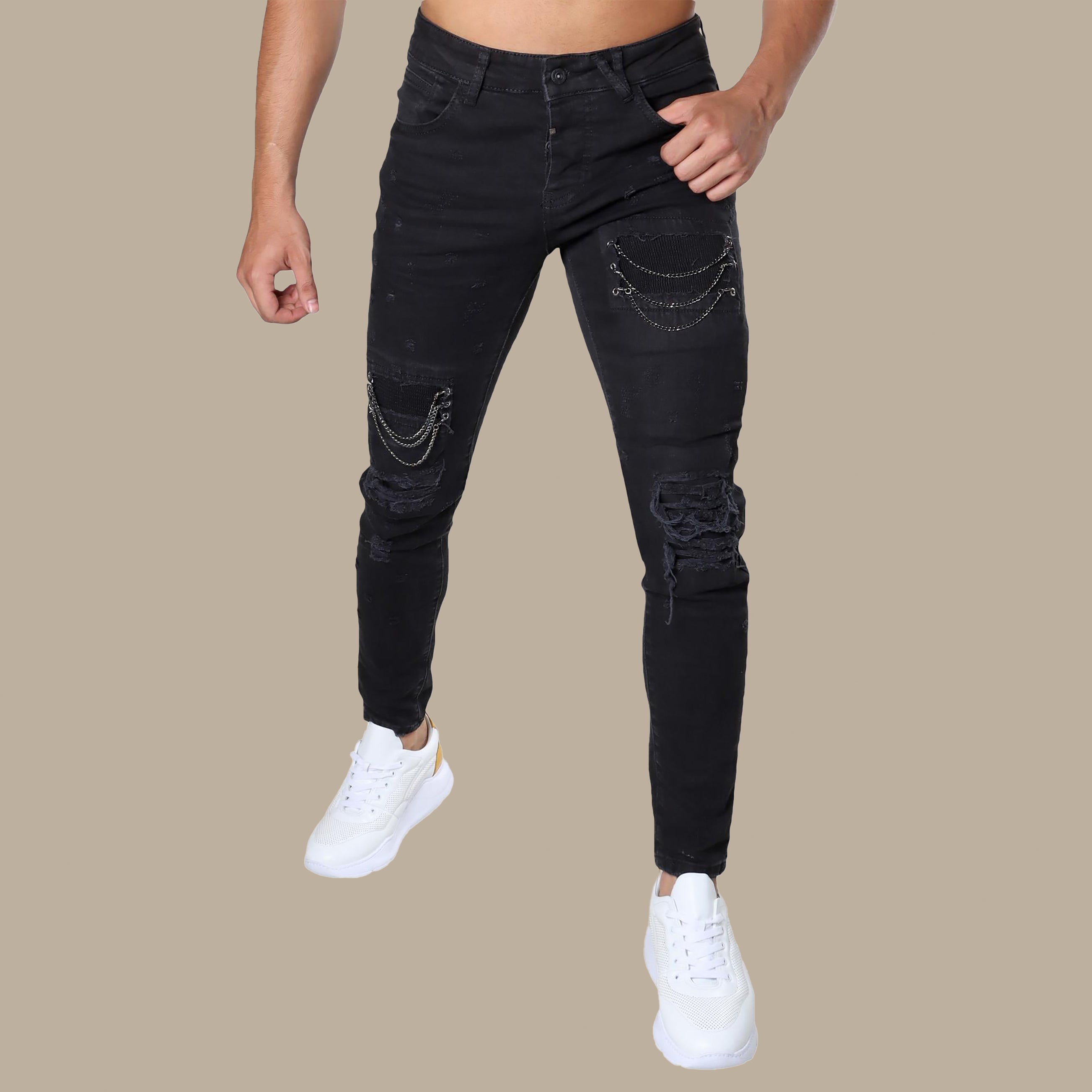 Jeans With Chains Destroyed | Black