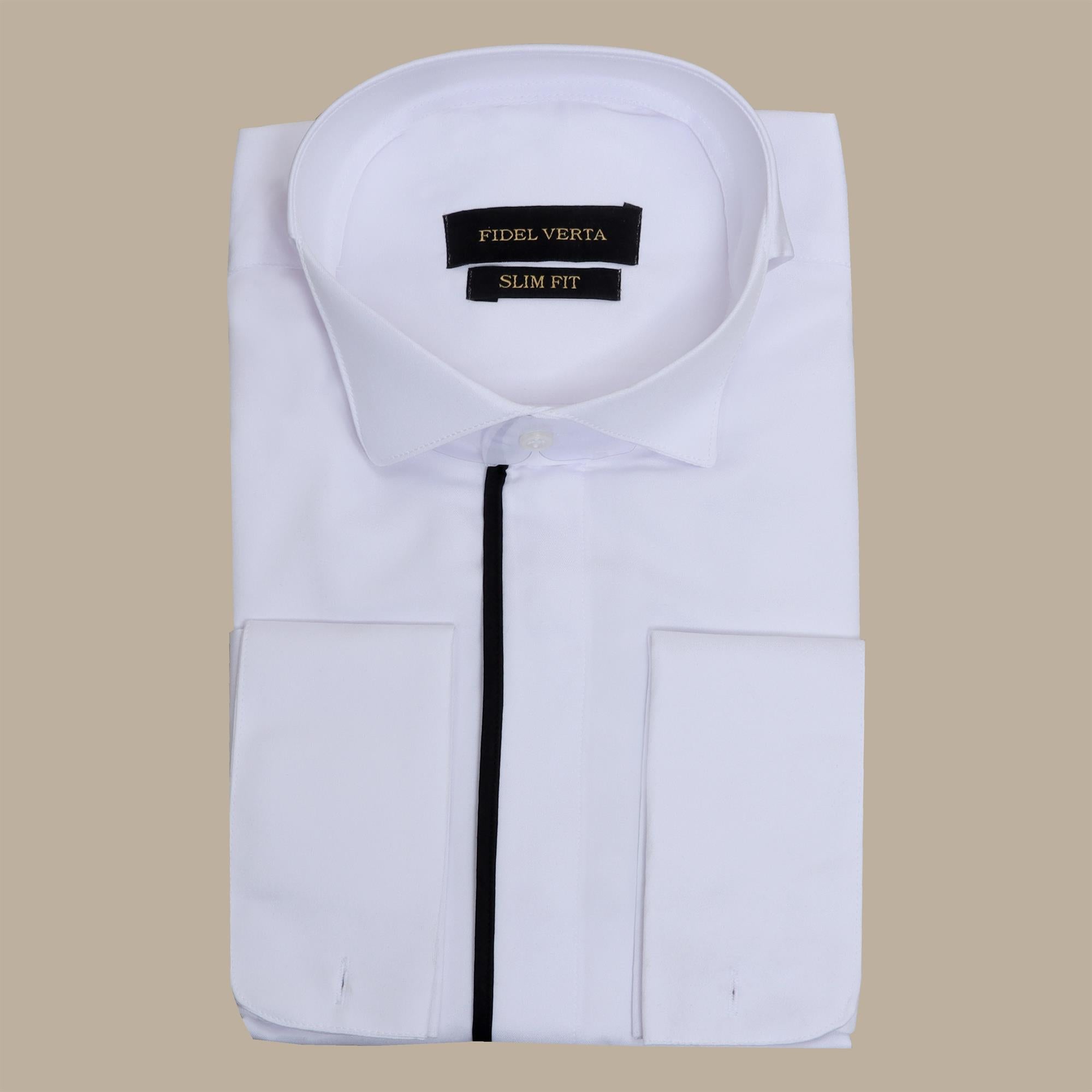 Shirt Tuxedo Black Trim Hidden Button | White