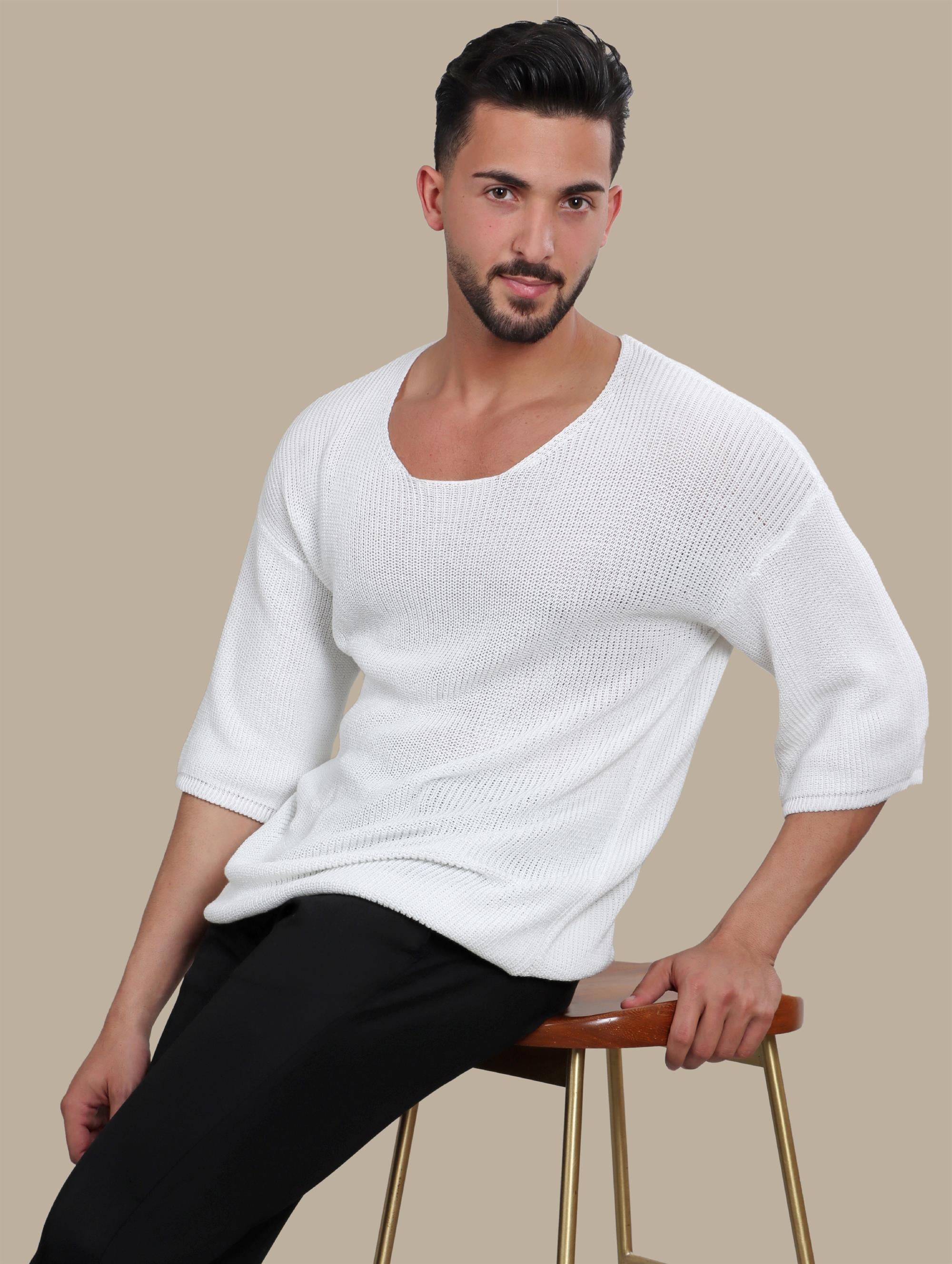 T-Shirt oversized 3/4 Knitted | White
