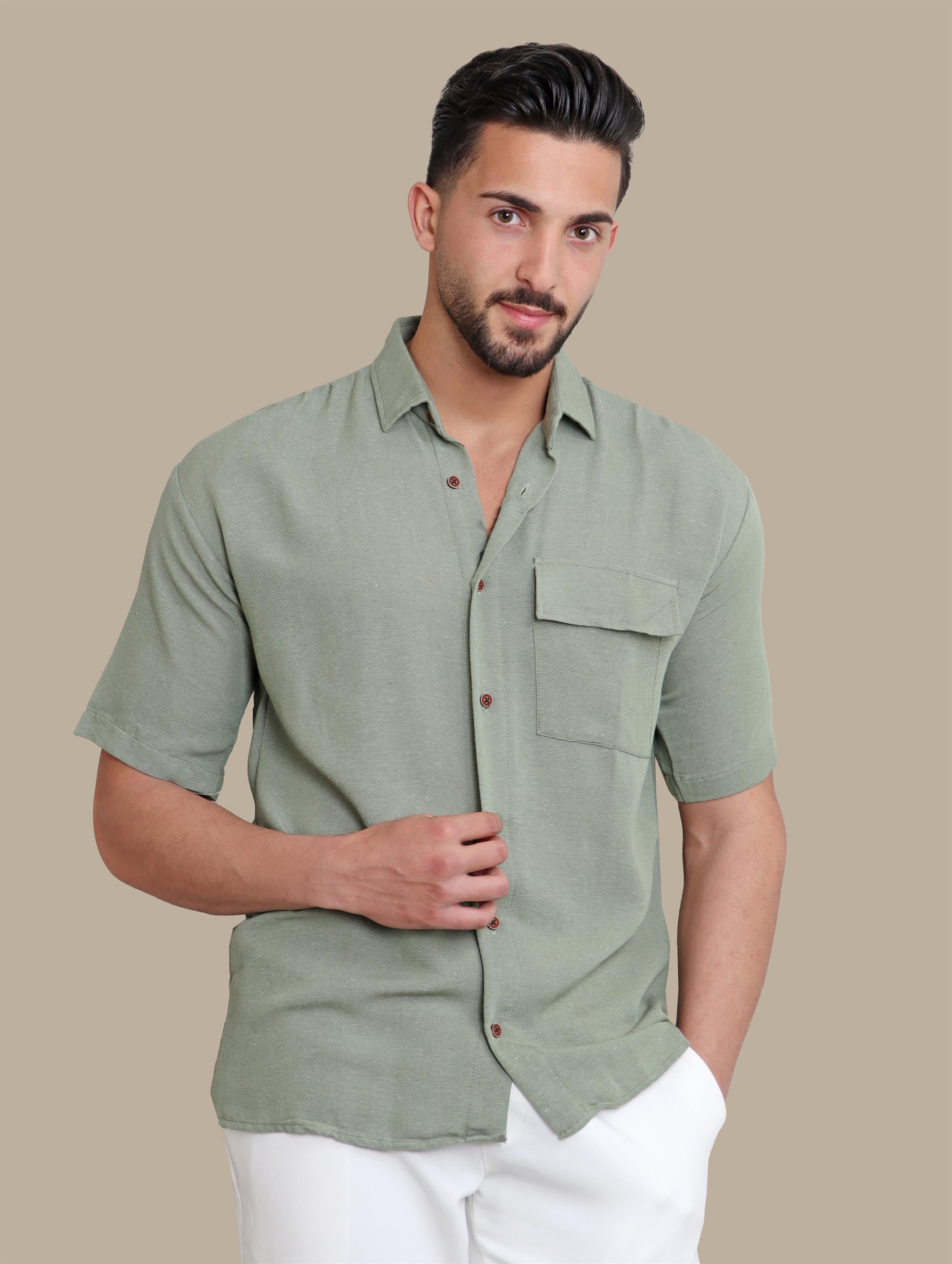 Shirt Linen 1 Pocket Short Sleeve | Olive