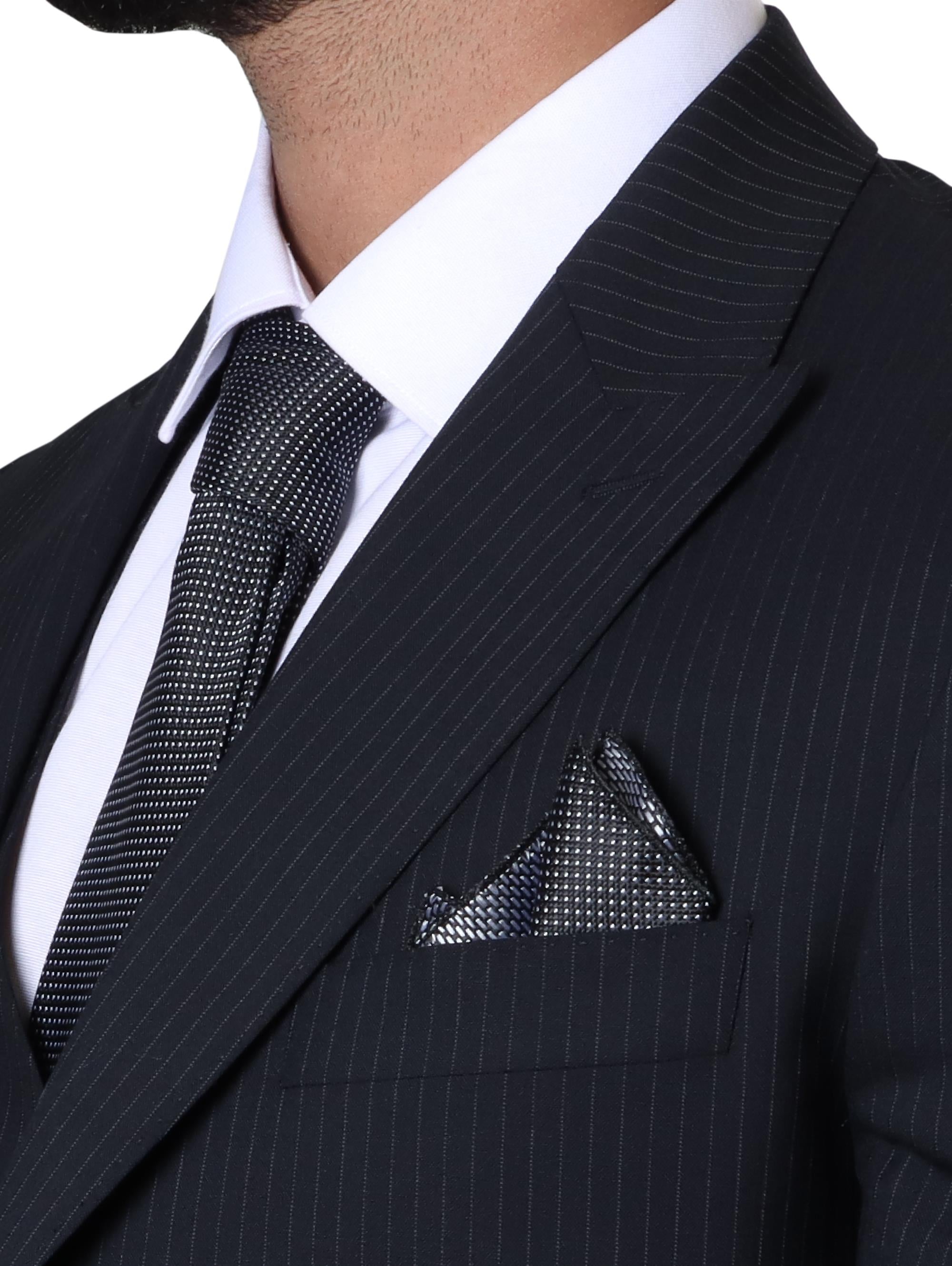 Suit Wool Stripe Regular 3 Pcs | Black