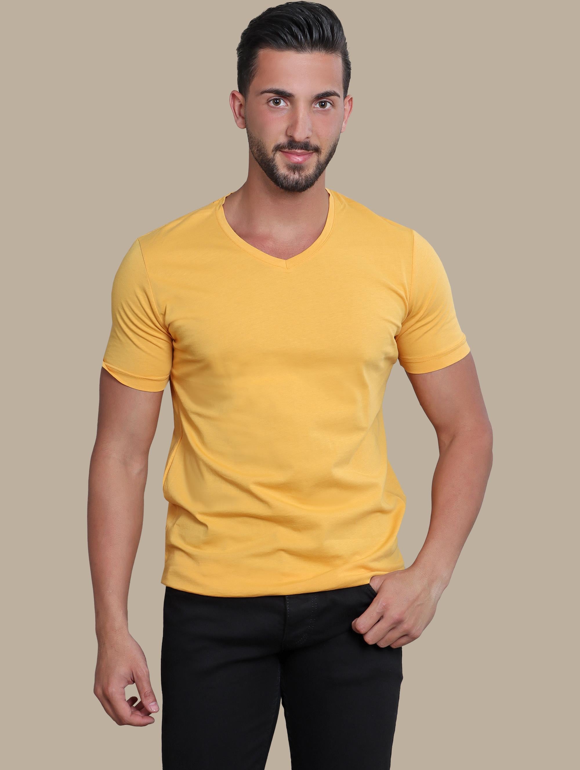 T-shirt V-Neck Short Sleeve | Yellow