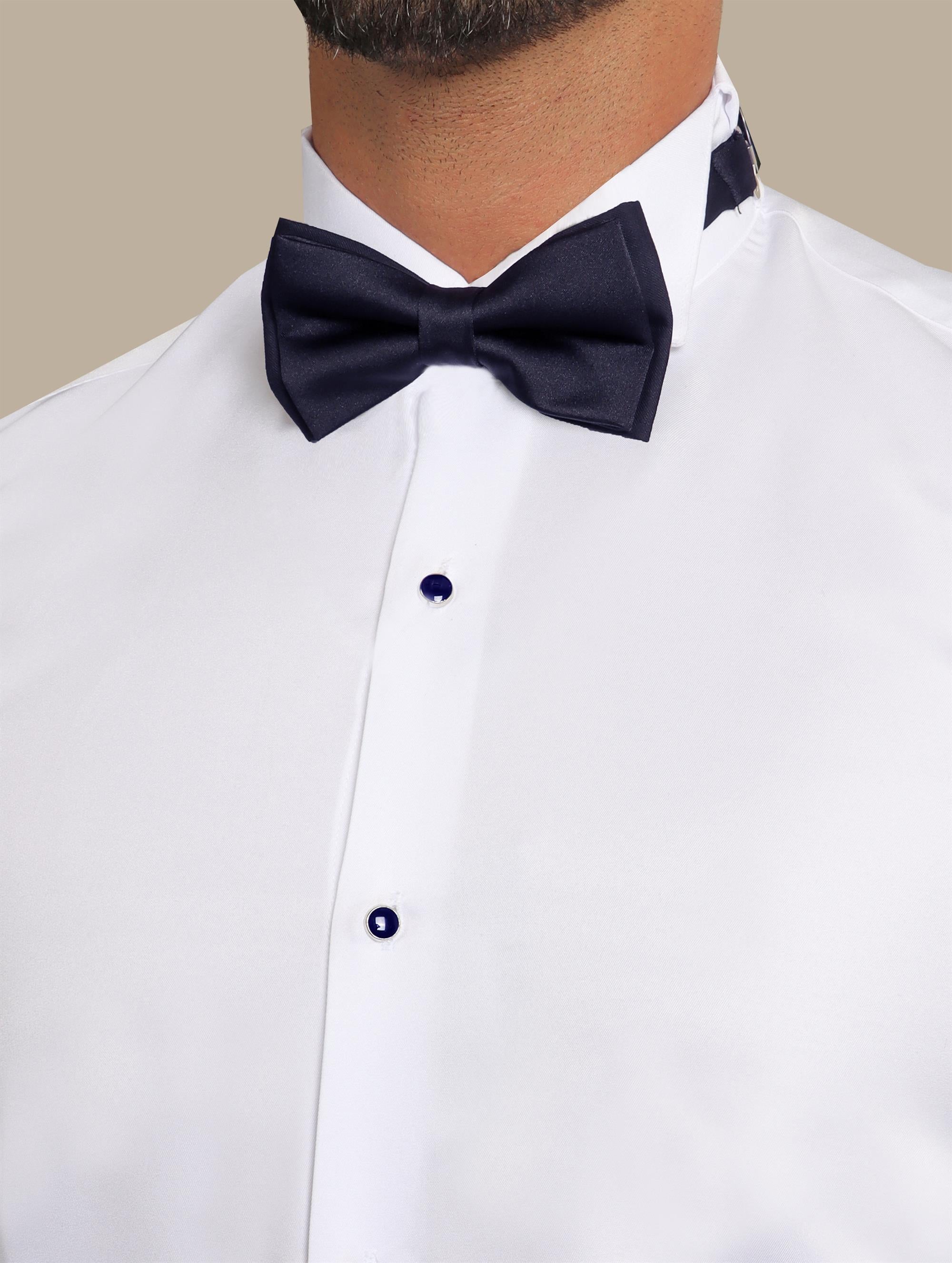 Shirt Tuxedo Navy Button Long | White