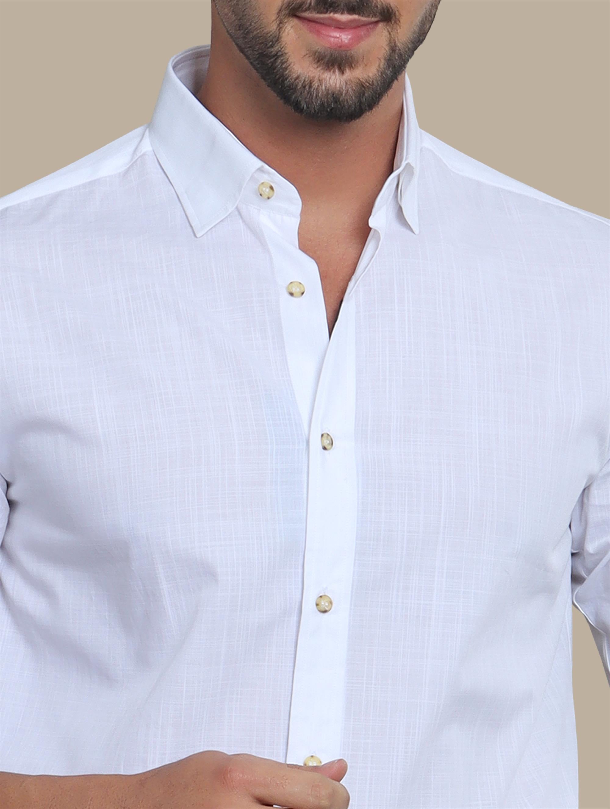 Shirt Linen Brown Button | White