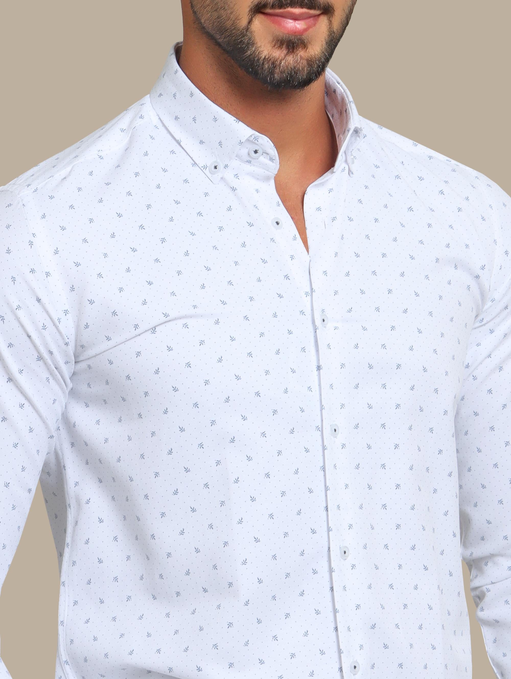 Shirt Leaves Printed Button Down   Navy