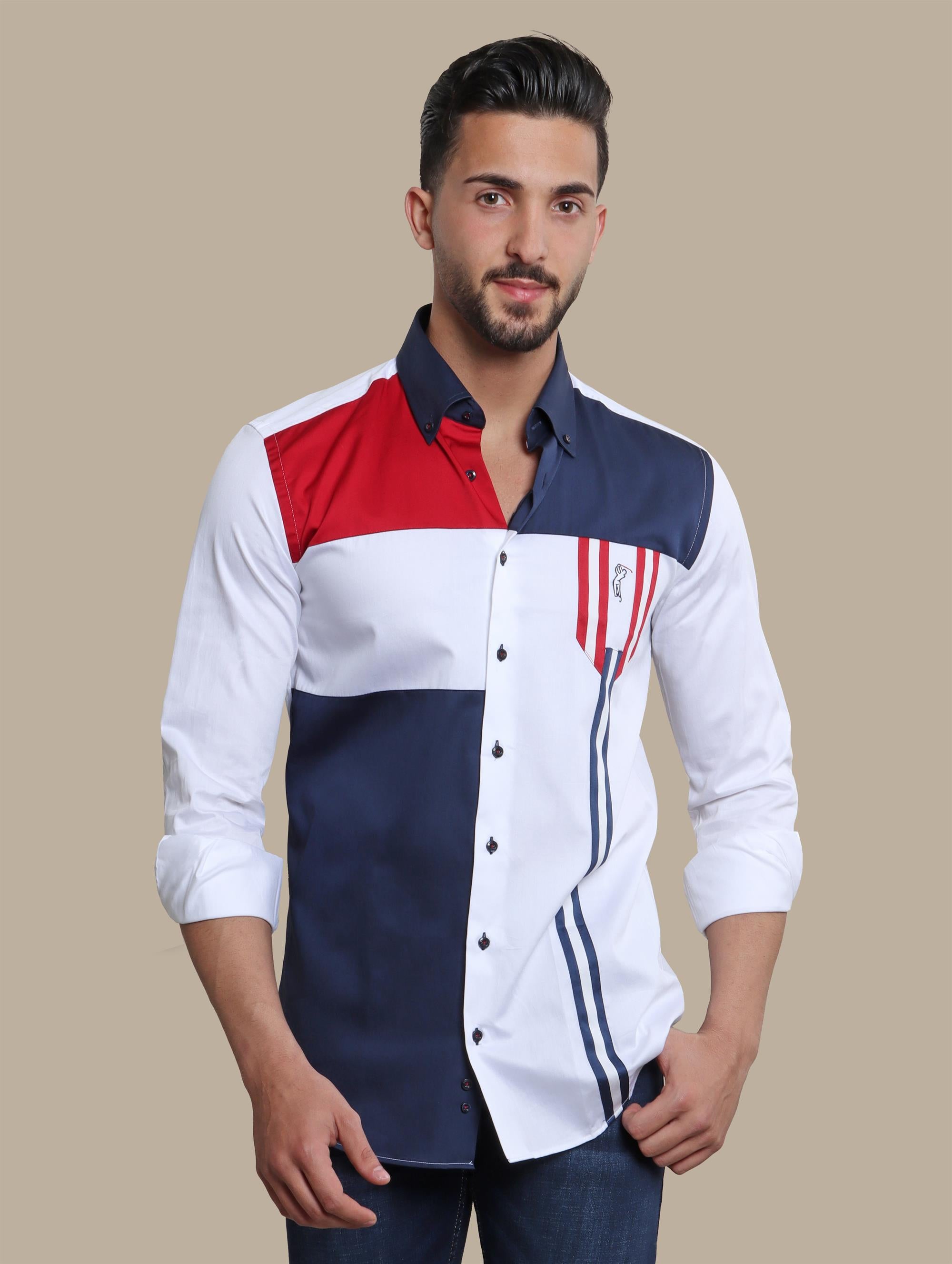 Shirt Navy & Red Polo | White
