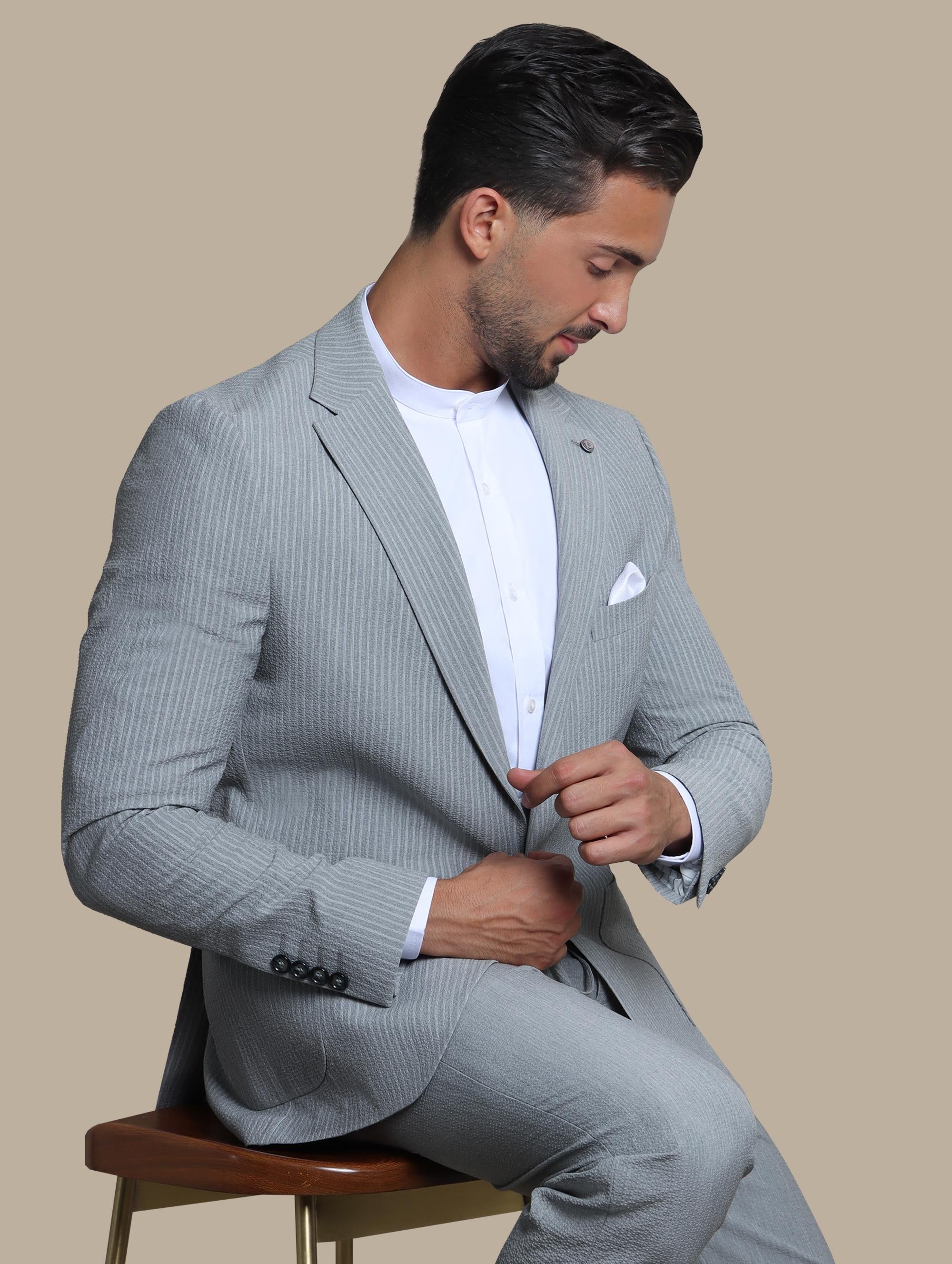 Stripped Travel Suit Gray