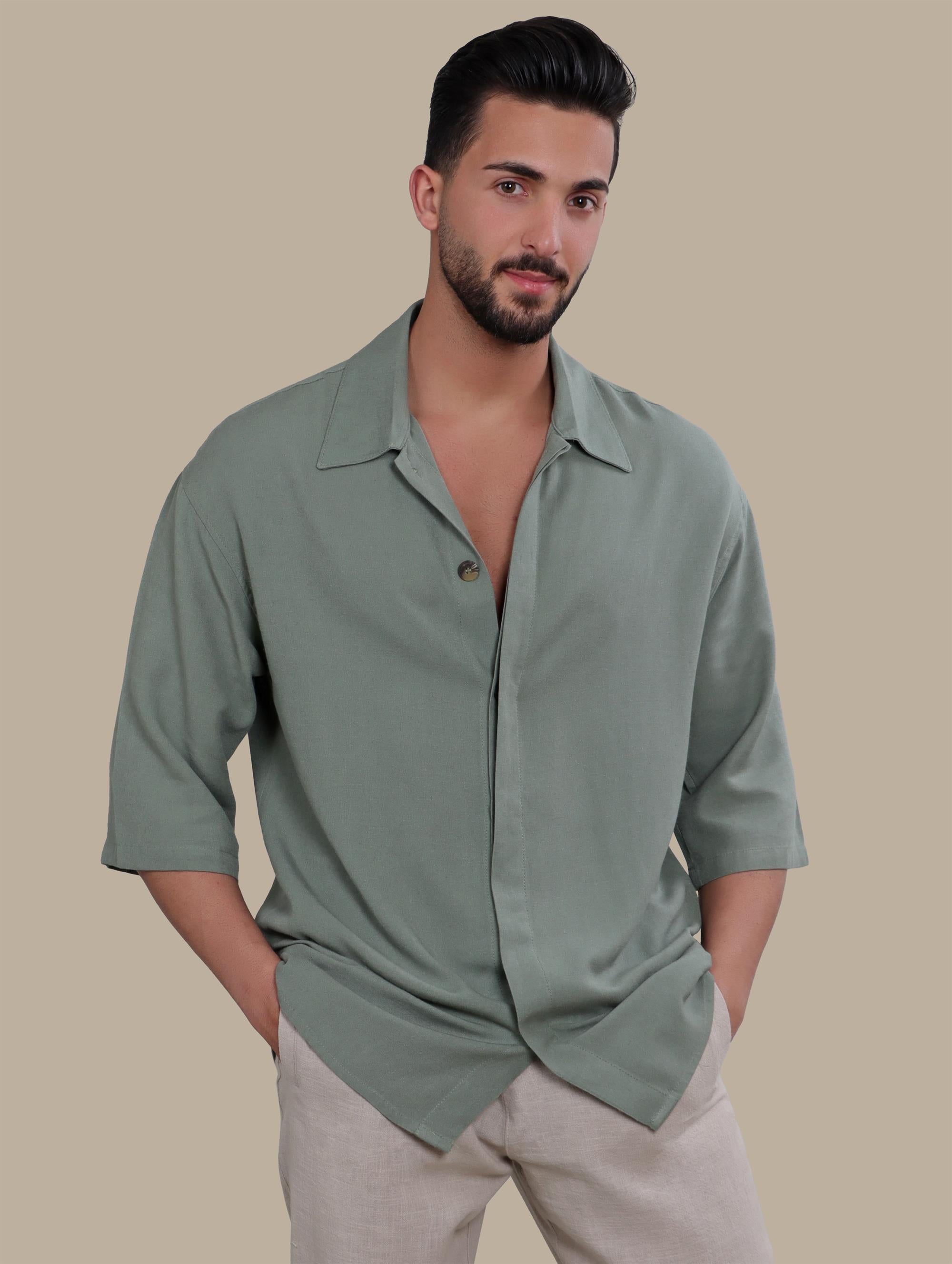 Shirt Linen 3/4 Oversized | Khaki