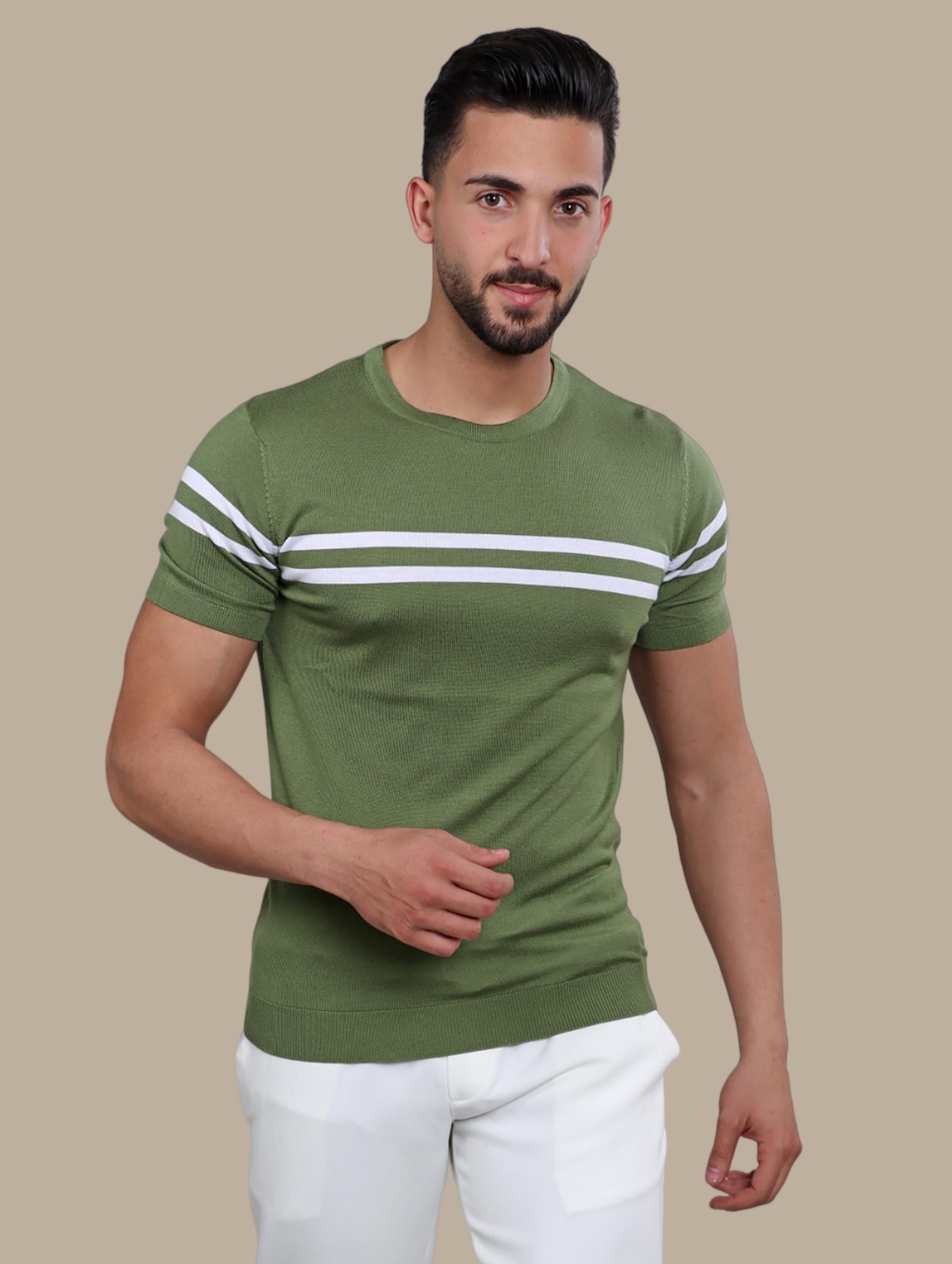T-Shirt Mercerized With Wide Stripes | Green