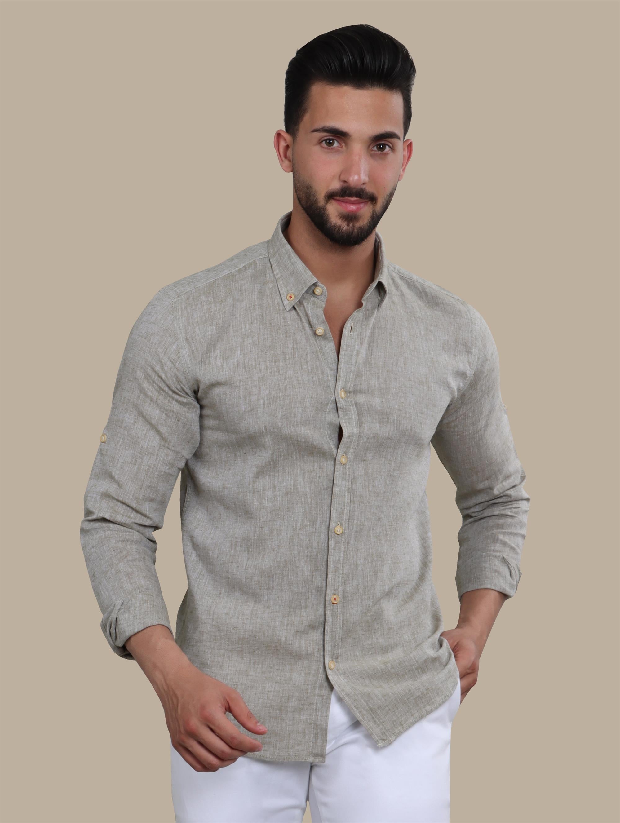 Shirt Linen Basic Colar | Olive